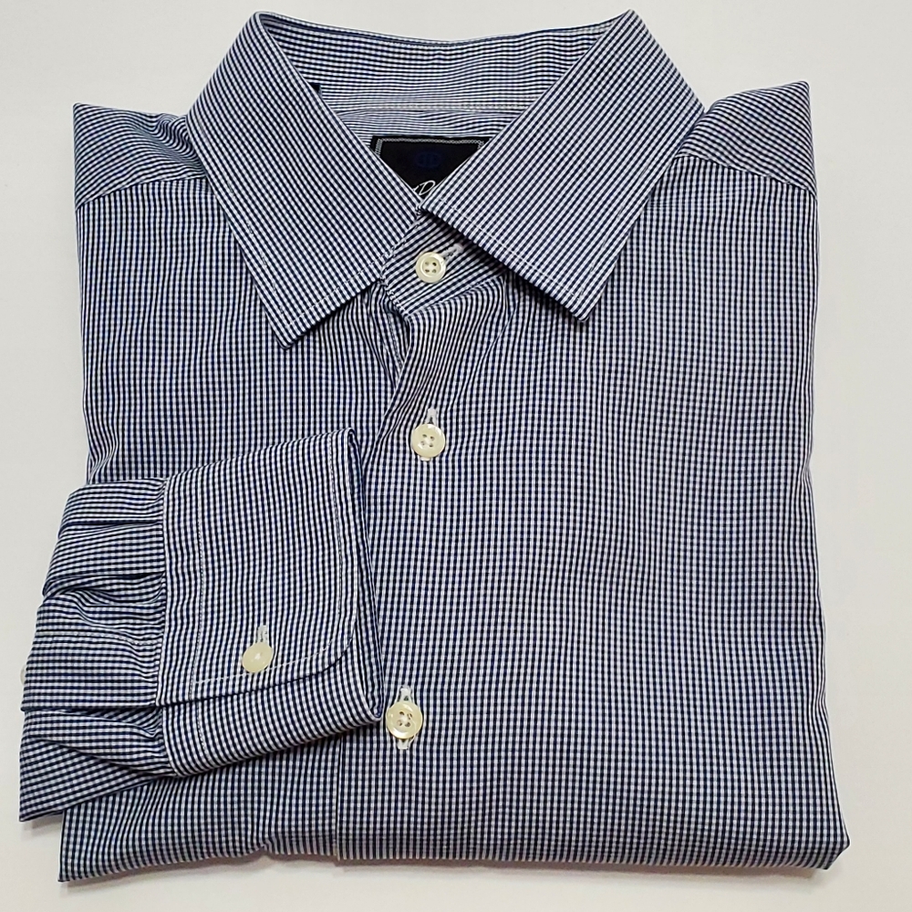 David Donahue Blue Check Long Sleeve Casual Shirt Size 17-34/35"  Trim Fit
